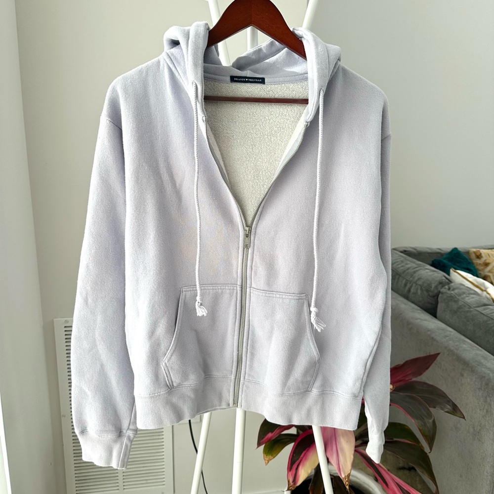 Brandy Melville Pale Blueish/Gray Zip-Up Hoodie